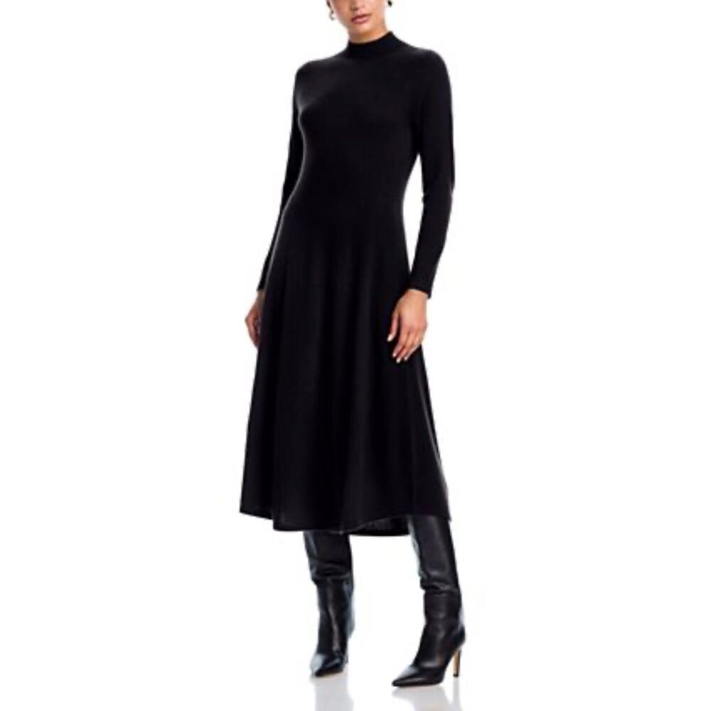 LAUREN RALPH LAUREN Black Label Wool Blend Mock Neck Sweater Dress, Black, Sz M